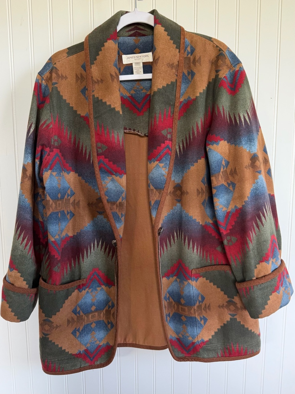 Vintage Jones New York Sport 100% Cotton Western Southwest Aztec Print Jacket M